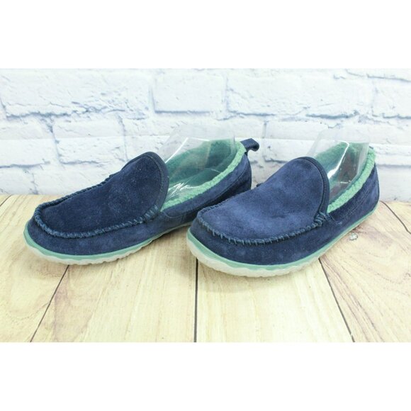 LL Bean Blue Suede Fleece Lined Mountain Moccasin Slippers Slip-On Size 9 M - Picture 2 of 9